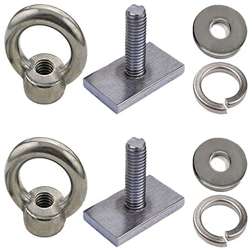 2 set di bulloni ad occhiello resistenti, in acciaio inox, dadi a occhiello M8, per fissare il cavo elastico o l'ancoraggio delle corde