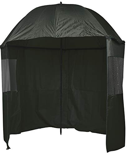 KingCarp - Paraguas de pesca de 2,5 m, impermeable, altura ajustable, 1 m a 2 m, verde oscuro, con cremallera, paneles de visualización de PVC y bolsa de transporte [25-1271]