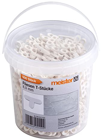 Meister 4427400 Lot de 500 pièces de carrelage en T 8 mm – En polypropylène robuste – Blanc – Accessoires pour carrelage – Aide à la pose de carrelage – Croix de joints – 4 27400