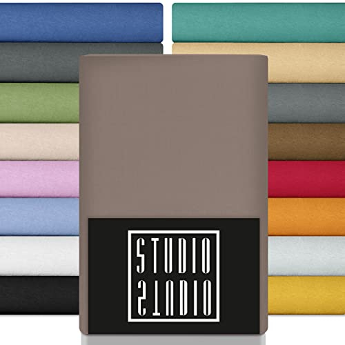 STUDIO Premium Spannbettlaken 180x200cm, 180x220cm, 200x200cm & 200x220cm – Jersey-Spannbetttuch aus 97 % Baumwolle & 3 % Elastan – Taupe – Öko-Tex Zertifiziert, bügelfrei – für Matratzen 15–35cm