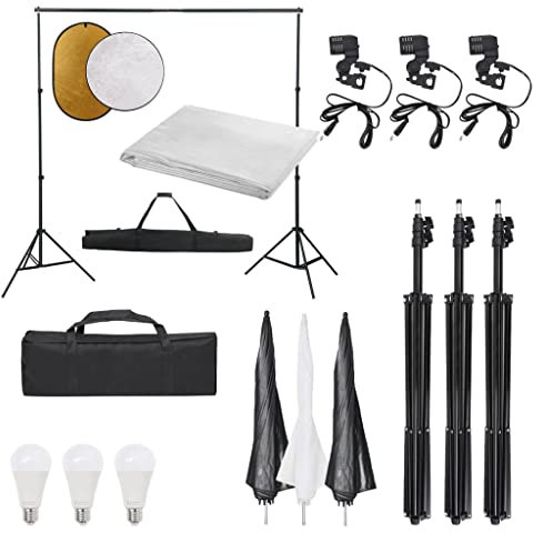 vidaXL Fotostudio-Set mit Beleuchtung, Hintergrund und Reflektor, Studio-Kit, Tageslicht-Lampe, Studio-Beleuchtung-Set, Studio-Licht, Fotografie-Licht