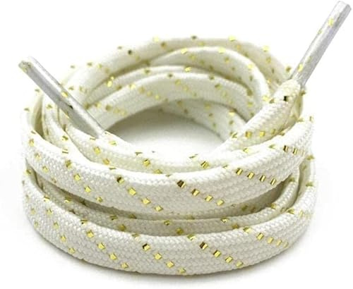 Aeromdale Lacci per scarpe piatte larghi 7 mm in poliestere con nastro metallico dorato Scarpe da ginnastica sportive stringhe stivali corde per unisex, adulti e bambini, 1 paio - bianco - 120 cm