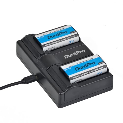 DuraPro 2 baterías CR-V3 de 2100 mAh + LED Dual USB Charger para Kodak RLCRV3, SBP-1103, ULCR-V3R, VLCRV3, 1080142; Olympus C3000 C3040 C-40Z 2100UZ 3030 3040Z