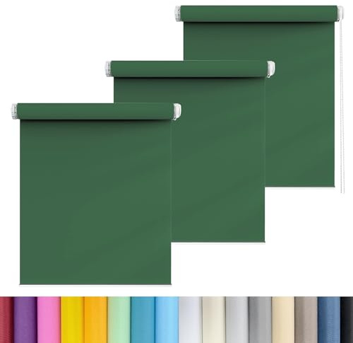 Store Occultant sans Perçage 50 x 60 cm Isolation Thermique, Installation Simple Store Tamisant pour Fenêtre ou Porte, par Serrage sans Percer, pour Bureau Grenier, Vert Foncé