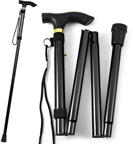 Klappbarer Aluminium Gehstock, Wanderstöcke Leichter Tragbarer Spazierstöck 4 Sections Aluminiumlegierungs Spazierstock für Wandern Camping Bergsteigen Trekking