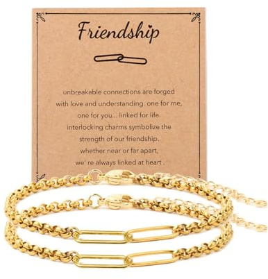 AULSIEY Matching Bracelets for Best Friends, Friendship Bracelet for 2,Paperclip Link Bracelet Friendship Gifts for Women Friends,Couples Bracelets Valentines Gift for Boyfriend Bff