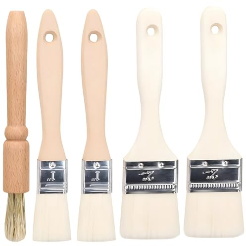 Pastry Brushes, 5-Piece Wooden Baking Brush Set with 1-Inch and 2-Inch Food Brushes for Cooking, Grilling, and Glazing, Durable Kitchen Tools for Pastry, BBQ, and Food Preparation