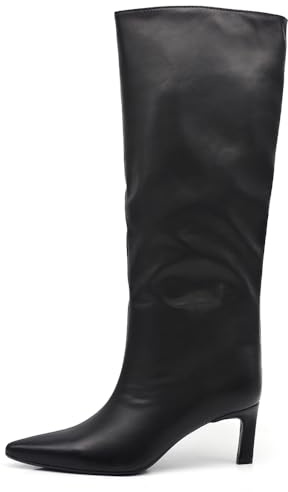 IF Stivali alti donna eleganti A punta affusolata tacco Kitten Heels sottile medio comodi chic moda classica GA047 nero N.40