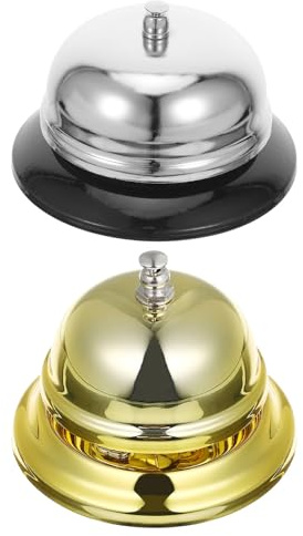 DIYEAH Lot de 2 sonnettes d'appel en alliage : sonnette d'entrée ronde en métal de 8,4 cm (3,3 pouces) pour clients - outil de sonnerie de table - Convient aux écoles, hôtels et bureaux
