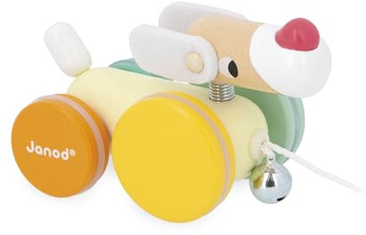 Janod - Chien à Promener en Bois - Ficelle 50cm - Jouet à Tirer - Jouets d'Eveil et Premier Age - Apprentissage Motricité et Imagination - Dès 12 Mois
