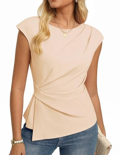 GRACE KARIN Camiseta de verano elegante para mujer, manga corta, estilo informal, corte ajustado, blusa envolvente, parte superior, albaricoque, XXL