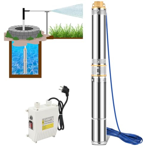 Peviasot 1100W Tiefbrunnenpumpe 4 Zoll mit Steuerbox, Brunnenpumpe Edelstahl mit Messing-Anschluss, 4000 L/h 81 m 8,1bar mit 20 m Kabel, Max.150g/m3 IP68 für Hauswasser & Garten