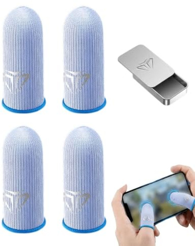 Zeayebsr 2 pares Fundas Dedos Gaming con Caja Metálica,para Juegos Móviles Manga del Pulgar de Pantalla Táctil Dedales Profesionales para Juegos Dedales Resistentes Al Sudor Transpirables,Estilo B