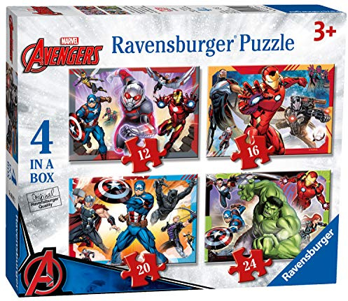 Ravensburger - Puzzle Bambini 3 Anni 4 in a box, Avengers - Puzzle 3 Anni, Collezione Marvel, Include 4 Puzzle 12-16-20-24 Pezzi Progressivi, Giochi Educativi, Idee Regalo