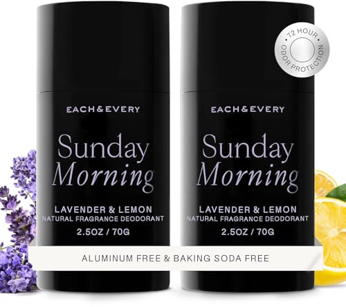 Each & Every 2-Pack Natural Aluminum-Free Deodorant for Sensitive Skin with Essential Oils, Plant-Based Packaging (Lavender & Lemon, 2.5 Ounce (Pack of 2))