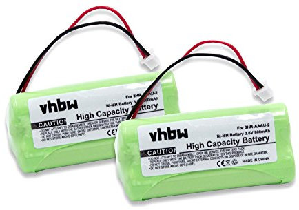 vhbw 2x batteria sostituisce 3HR-AAAU-2 per telefono fisso cordless (700mAh, 3,6V, NiMH) verde