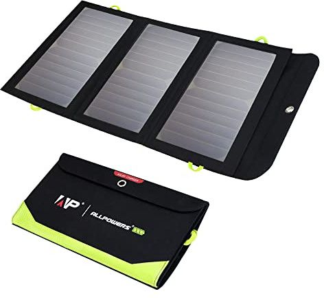 ALLPOWERS SP002 21W Solar Panel Charger with 10000mAh Built-in Battery – Portable Folding Solar Power Bank, IP67 Waterproof, High Efficiency 22-25% Conversion for Camping, RV, and Outdoor (SP002-21W)
