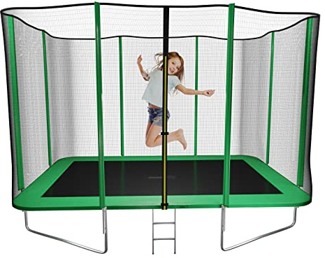 MASGAMES | Letto elastico Deluxe rettangolare L | Rete di sicurezza | Scala inclusa | Struttura zincata | per esterno | Resistenza peso adulto | Dimensioni: 305 cm x 215 cm