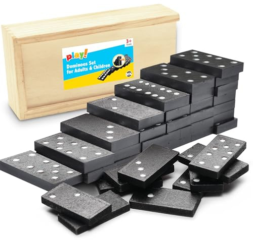SOL 28pk Dominoes Set for Adults or Children, Educational Traditional Dominos Tile Game with Wooden Case, for Christmas, Birthday, Family Gatherings, Travel, and Kids Party Bag Fillers