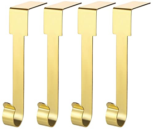 Guojanfon 4 Pack Christmas Stockings Holder Hanger,Metal Hooks for Hanging Christmas Stockings,Stocking Holders for Mantle for Christmas Decorations (Gold)