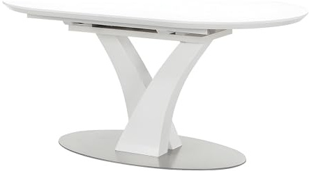 Vente-unique-Esstisch ausziehbar - 6 bis 8 Sitzplätze - Holz & Edelstahl - Weiß lackiert - Talara