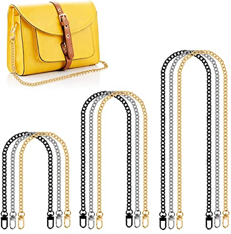 Taschenkette, Metall Kette Trageriemen, 9 Stück Handtaschenkettenriemen, Taschenriemen 40/60/80cm, Tasche Kette für Taschen DIY Flachketten Riemen Ersatz Trageriemen Kette (Gold+Silber+Schwarz)