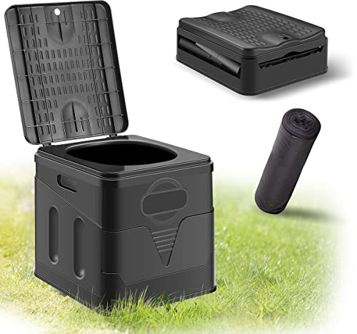 HANDSONIC Campingtoilette,Camping Toiletten,Trockentoilette,Campingtoilette Ohne Chemie,Mobile Klapptoilette Mit mit 12 Bio-Toilettenbeuteln Mobile Toilette Faltbare,Camping Gadgets
