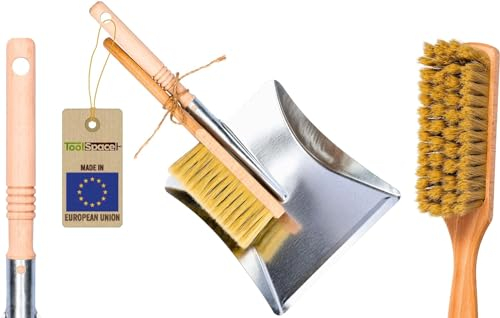 ToolSpace Handfeger und Schaufel Holz Stiel Kehrschaufel Set mit Stiel verzinkter Stahl Kehrblech Handbesen Metall Kehrgarnitur Handbesen Schaufel Kehrschaufel Metall Schaufel- & Besensets Außen/Innen