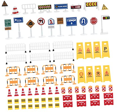 ifundom Set Segnali Stradali Giocattolo con Barriera di Blocco Traffico E Semaforo 1.6X1.6X2.5 Pollici per Giochi Educativi Interattivi Bambini