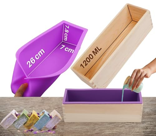 Rankomu Stampi per Sapone in Silicone con Guscio Legno 1200ML, Stampo Cibi Multiuso per Cioccolato Torte Gelati, Stampo Soap Making Kit con Certificazione FDA/SGA, Design Rimovibile per Forno/Frigo