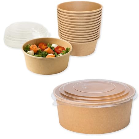 ECOPICNIC Ciotole per Insalata in Carta Kraft con Coperchio PP 750 ml - Confezione da 50 Pezzi | Contenitori Monouso Ecologici per Insalate, Poke Bowl, Cibo da Asporto