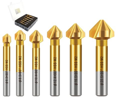 Kegelsenker Satz Set M35, DARTOTEK HSS 3 Schneiden 90° Anfasen Werkzeug Titan beschichtet Ø 6.3-20.5 mm Senker und Entgrater Set für Edelstahl, Aluminium Metall