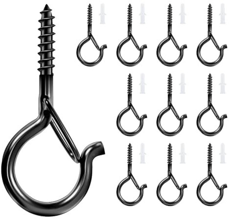 GZQINGYONG 10 Pezzi Viti a Occhiello,Ganci a Vite Avvitabili Gancio da Muro,Gancio Soffitto Con Tubo Di Espansione Ganci a Vite con Fibbia di Sicurezza per Legno Gancio da Soffitto-M4(Nero)