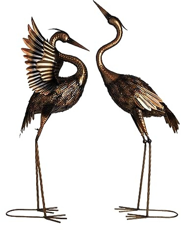 TERESA'S COLLECTIONS Garden Decor, Set of 2 Brass Herons Garden Decor, 25-26, Waterproof Metal Garden Statue, Herons Gifts, Garden Gifts for Women Mom, Indoor/Outdoor
