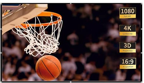 Projector Screen, Outdoor Movie Theater Screen, Portable Movie Screen, Suitable for Home Theater, School Education, Office Presentations, and Outdoor Camping, 16:9 HD 4K, 60 In, 132 x 75cm