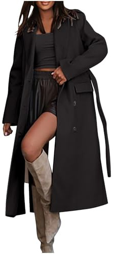 Trenchcoat dam lång | övergångskappa dam vattentät vindtät jacka enfärgad revers övergångskappa med justerbart bälte elegant kappa mode rock vinterjacka fritidsjacka utomhusjacka