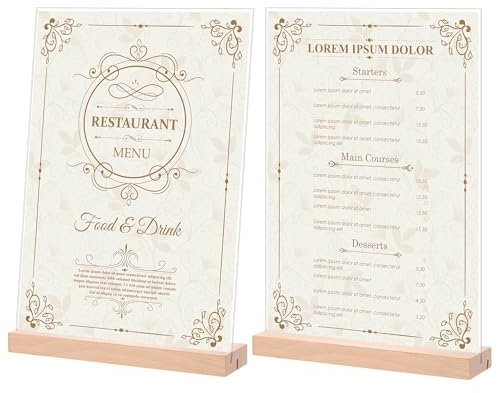 JIANTA Tischaufsteller A4, 2 Stück Preisschilder Aufsteller Acryl, Präsentationsständer Displayständer für Preisschilder Poster Menükarte, A4 Preisschilder Tischständer mit Holzfuß, 21 x 29,7 cm