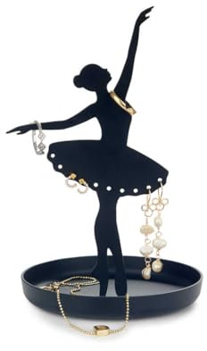 Balvi Porta anillos Ballerina Color negro Soporte de joyas de silueta de bailarina Metal