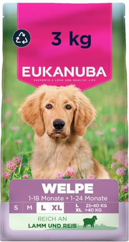 EUKANUBA Cibo secco per Cuccioli con agnello e riso per razze di taglia grande - Alimento secco premium per Cani giovani, 3 kg