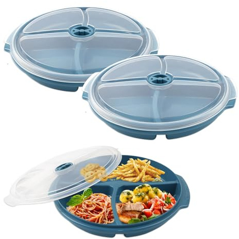 Luckwaii Mikrowellen Teller 3 Stück Mikrowellenteller mit Deckel, Multischale mit 3 Fächern Portionsteller Plastik Teller Bentobox Mikrowellengeschirr zum Aufwärmen Mahlzeiten Getrennt Aufbewahren