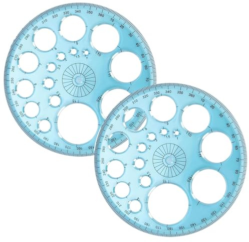 2 Pcs Circle Templates for Drawing, 360 Degrees Protractor Template Ruler,with 16 Small Circle Stencil,Circle Drawing Tool for Building Office School Designing Supplies (Transprant Blue)