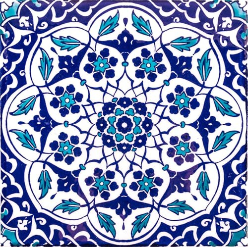 Piastrelle cucina e bagno decorate in ceramica Cerames Taner 20x20 cm | Rivestimenti Iznik colorati, 1 confezione - 0,48m2 (12 pezzi), mattonelle decorative ideale per cucina o bagno, rustico