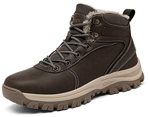 Mens Winter Boots Waterproof Warm Snow Boots Non-Slip Outdoor Trekking Shoes,Brown,7 UK