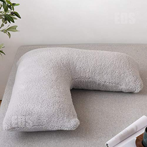 EDS Teddy Fleece V Pillow with Pillowcase V Shape Pillow Orthopaedic Fleece Casing Nursing Maternity Pregnancy Pillow Case with Pillow for Sleeping Non Allergenic (SILVER)