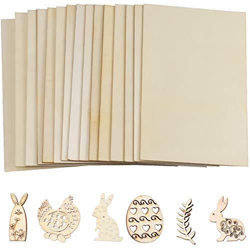 AvoDovA Feuille de Bois 1.5mm, 15 Pcs Feuilles de Bois 15 x 10 cm, Contreplaqué Non Fini Mince, Feuilles Contreplaqué Fines, Panneau de Contreplaqué pour Bricolage, DIY œufs de Pâques