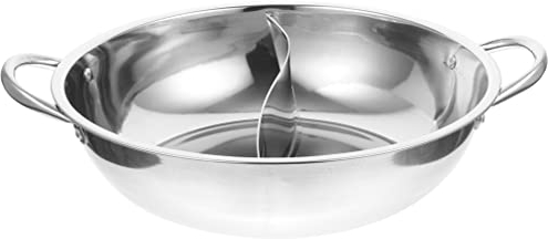 BESTonZON Hot Pot Edelstahl Chinesischer Feuertopf mit Trennwand Yuan Yang Töpfe Shabu Topf Kochtopf Suppentopf Induktionstopf Wok Kochgeschirr für Küche Zuhause Restaurant 26cm