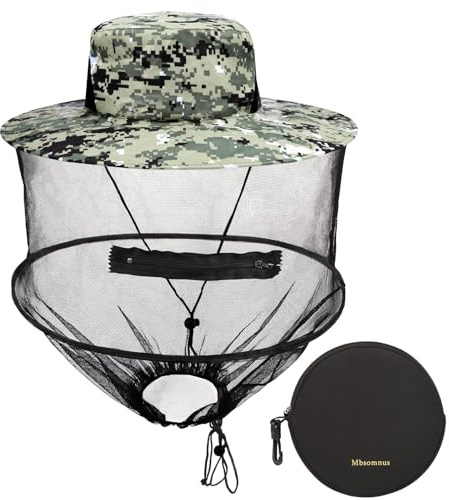 Mbsomnus Imkerhut Moskitonetz Digitale Tarnung Moskito Kopfnetz Hut Sonnenhut mit abnehmbarem Moskito Maske Hut Schnell Trocken Breite Krempe Sonnenschutz für Outdoor Camping Wandern Gartenarbeit