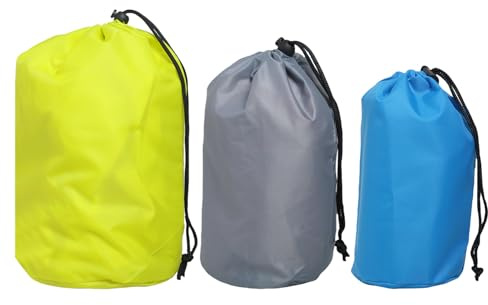 Garnirise Stuff Sack, 3 Pack Assorted S/M/L Waterproof Outdoor Storage Sack Portable Compression Drawstring Dust Flap Bag with Toggle, Fit for Camping, Backpack, Clothes Storage, Traveling, Hiking
