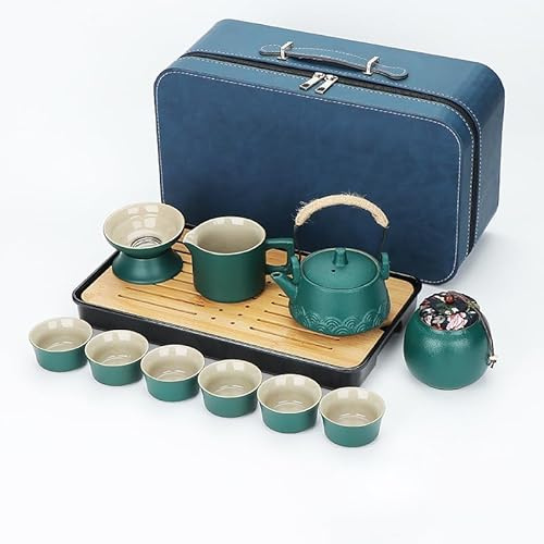 Japanese Tea Set for 6, Chinese Gongfu Tea Set for Adults, 14Pcs Portable Tea Service Set, Travel Tea Sets with 6 Tea Cups & Bamboo Tray, Kiln Altered Glaze Teapot for Tea Lovers Men Women Gift