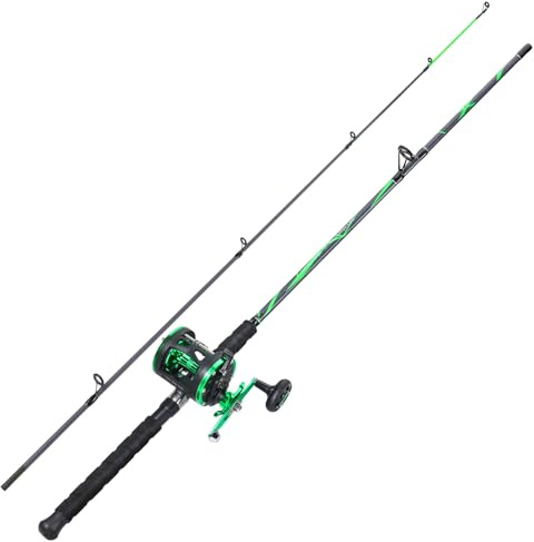 Sougayilang 2,1 m Angelrute und Rolle im Set, 2-teilige Brandungsrute, LDT30 Rundrolle, Links-/rechtshändig, geeignet für Küsten-/Bootsangeln-LDT30R